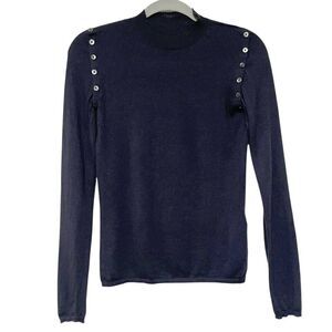 Women's Foga Navy Blue Mock Neck Silk Cashmere Blend Long Sleeve Sweater S Cozy
